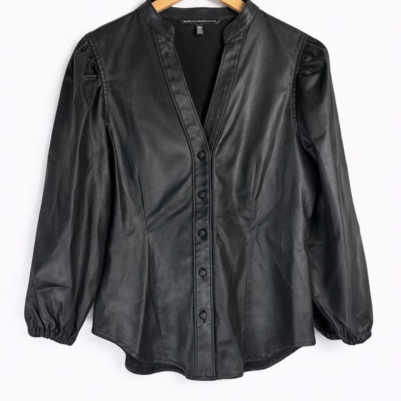 White House Black Market Tops - White House Black Market Black Leather Blouse
